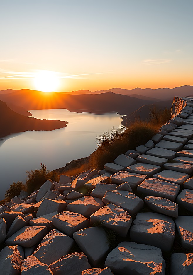 COUCHER DE SOLEIL - Sentier de crête sur le lac [TRIPLICATA]
